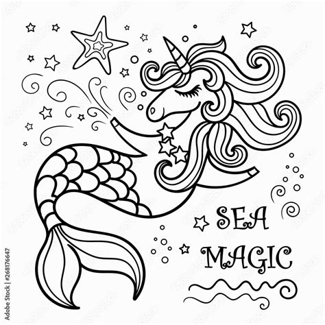 cute mermaid unicorn coloring book stock vektorgrafik adobe stock