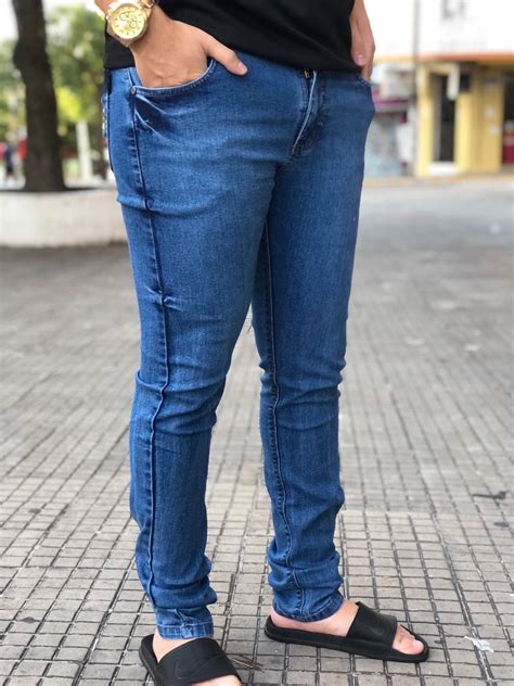 Calça Jeans Skinny – Azul Detalhe Azul Escuro Bolso – Estilo Gringo