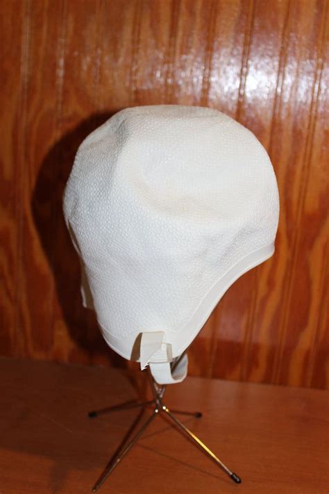 Vintage 60s Rubber Swim Cap White With Chin Strap Made In Etsy Swim