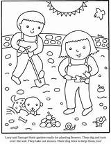 Kids Garden Coloring Pages Color Preschool Gardening Sheets Dover Publications Playing Flowers Children Welcome Doverpublications Gardens Spring Flower Activities Book sketch template