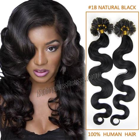 20 Inch 1b Natural Black Wavy Nail Tip Human Hair