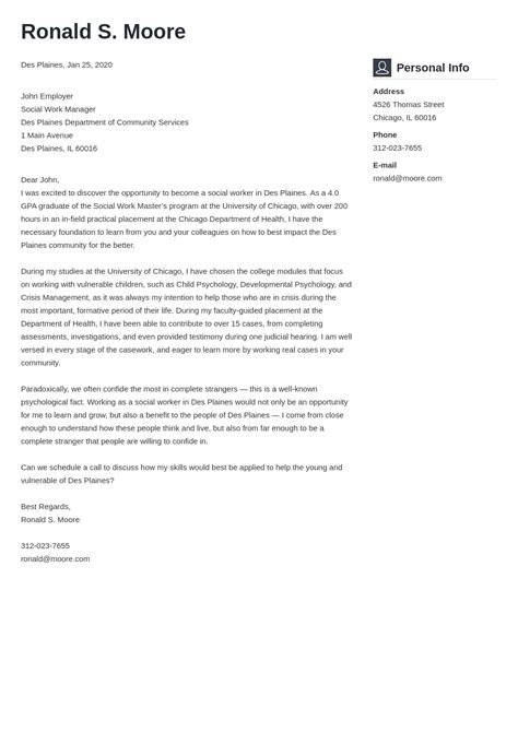 social work cover letter  ready   templates