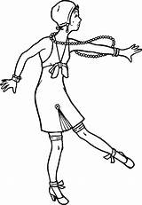 Coloring Outline Person People Pages Flapper Dancing Printable 1920s Clip Clipart Roaring Drawings 20s Cliparts Dance Flappers Line Lady Looking sketch template