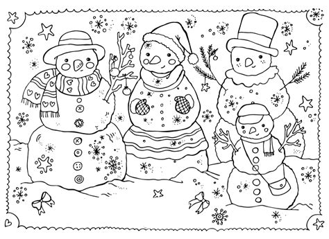 coloring page family  snowmen