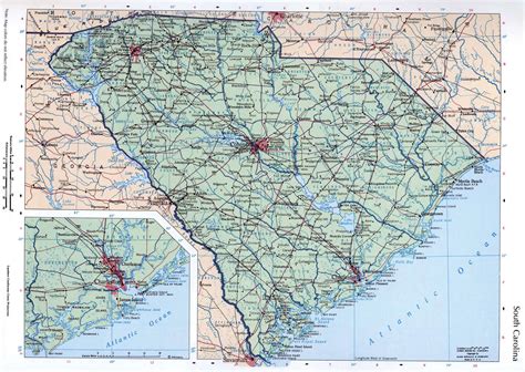 large map   state  south carolina  cities roads