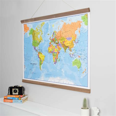 small world wall map political wooden hanging bars images