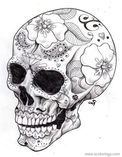 day   dead realistic skull coloring page xcoloringscom