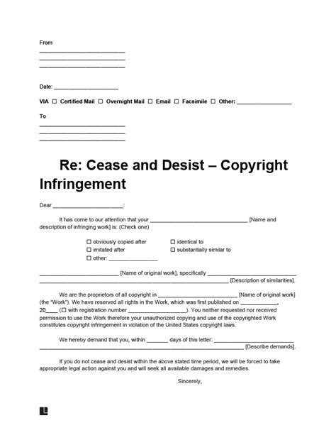 copyright cease  desist letter    letter template