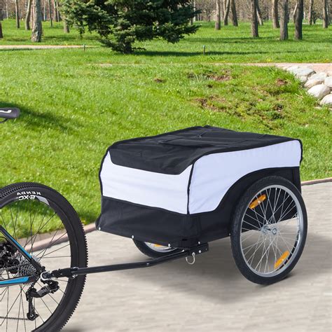 homcom bike cargo trailer bicycle luggage carrier cart foldable  cover white black aosom