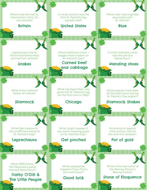 st patrick  day trivia questions printable printable word searches