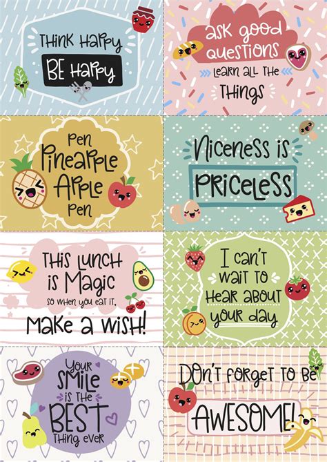 printable super kawaii lunchbox notes kids lunch box notes