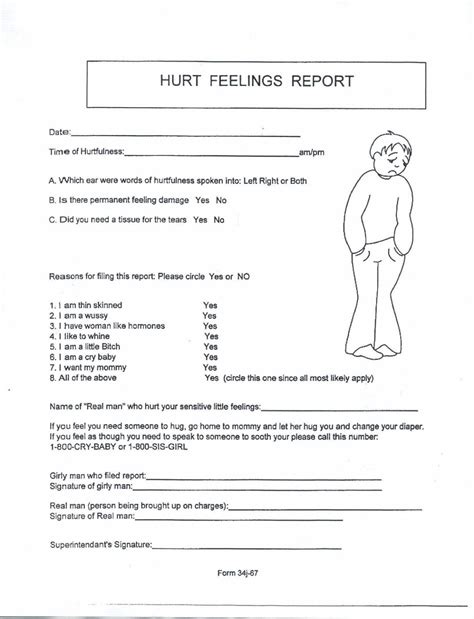 hurt form  hurt feelings report template professional template