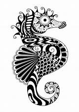 Zentangle Sea Horse Coloring Adult Pages Adults Printable Worlds Water Simple Medusa Style Color Tattoo sketch template