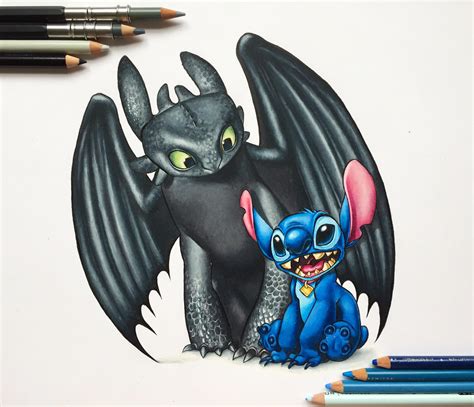 drew toothless  stitch drawing