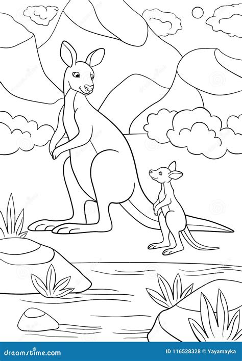 coloring pages mother kangaroo    baby stock vector
