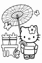 Coloring Pages Kitty Japanese Hello Japan Anime Cartoon Kimono Color Kids Cherry Blossom Getcolorings Tree Map Adults Print Getdrawings Printable sketch template
