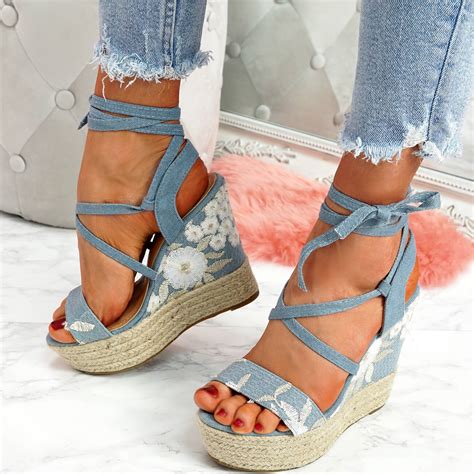womens ladies lace  wedge platform sandals espadrille party women shoes size ebay