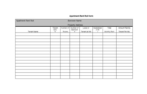 rent roll template editable   word