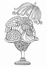 Sundae Strawberry Coloring Vector Stress Zentangle Drawn Anti Sketch Illustration Hand Adult Book Style sketch template