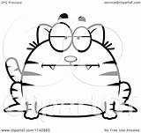 Bored Chubby Tabby Cat Clipart Cartoon Outlined Coloring Vector Cory Thoman Royalty sketch template