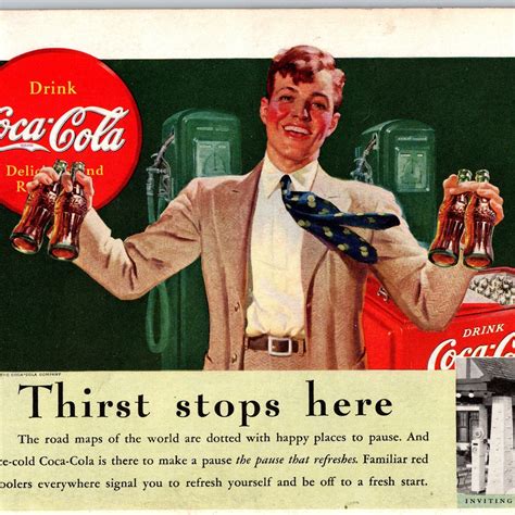 coke vintage print ad young man traveling service station coca cola advertisement