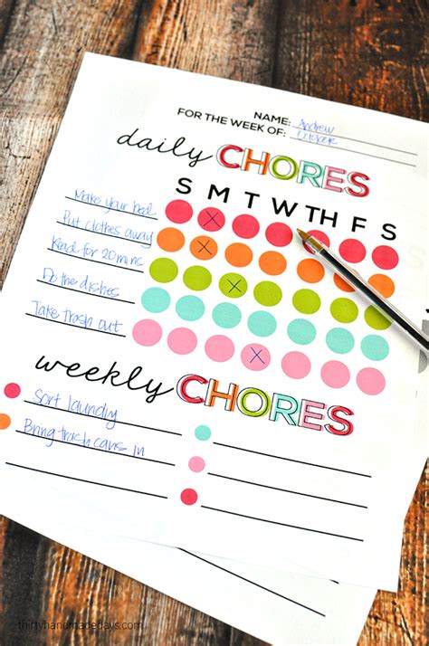 printable chore charts  kids  days  organization
