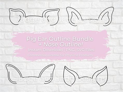 pig ear outline svg png bundle  nose  drawing etsy