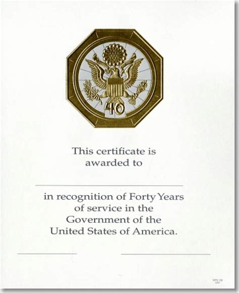 opm federal career service award certificate wps  forty year gold