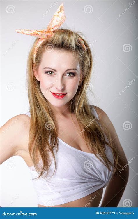 Beautiful Blonde Woman Retro Styling Stock Image Image Of Happy