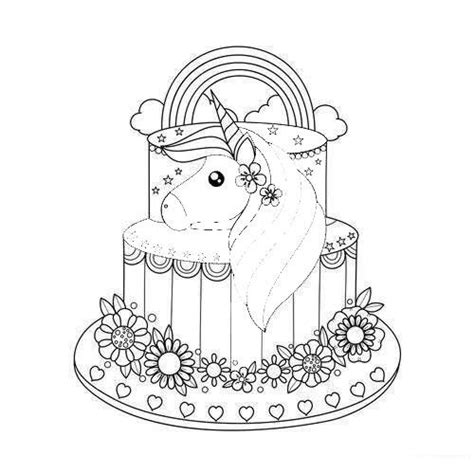 unicorn cake coloring pages activity  printable coloring pages