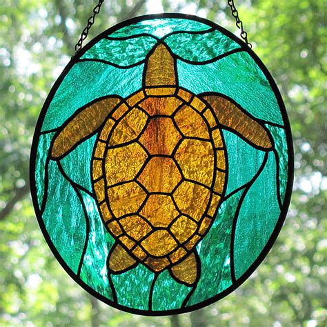 stained glass sea turtle  golden amber glass    flickr