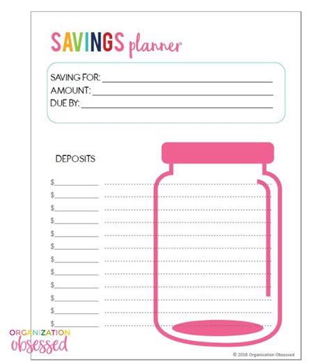 printable savings planner organization obsessed savings