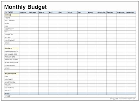 printable monthly budget template    blank bud