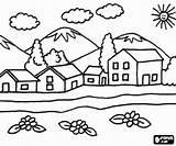 Pueblo Casas Paisajes Paisaje Pintar Pueblos Montañas Miasteczko Pobliżu Małe Aldeias Designlooter Kolorowanki Kolorowanka Trazos Colorirgratis sketch template