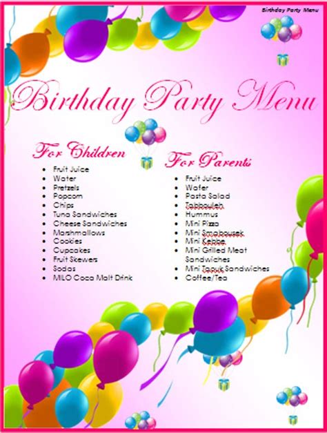 birthday menu   templates  psd eps word