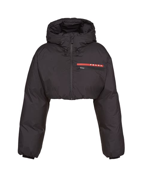 black light polyester cropped puffer jacket prada