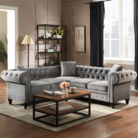 chesterfield sofa  living room mid century  shape sectional sofa classic tufted velvet
