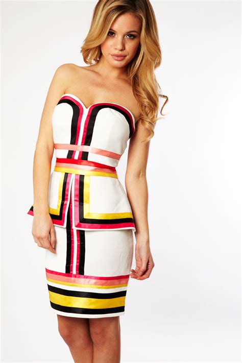 ‘layla cream multicoloured strapless peplum dress sale bloglounge