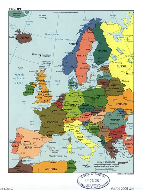 large political map  europe   marks  capital cities