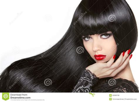 long hair beautiful brunette girl healthy black hairstyle red stock
