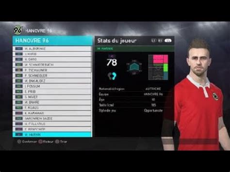 pes  hannover  created players stats youtube