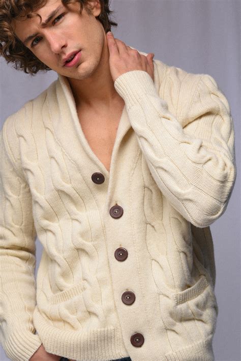 cable knit cardigan  men organic white amiamalia luxury knitwear