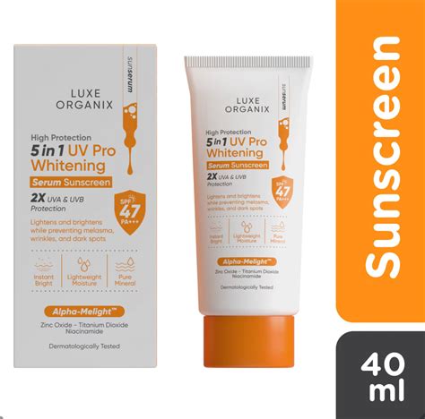 luxe organix    uv pro whitening serum sunscreen lalas cosmetics