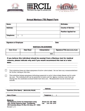 mantoux test form fill  printable fillable blank pdffiller