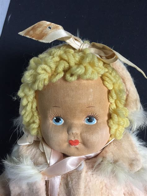 vintage krueger oilcloth doll cloth doll krueger  york yarn hair