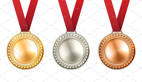 gold silver  bronze medals set illustrations creative market