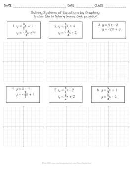solving systems  equations  graphing practice worksheet tpt