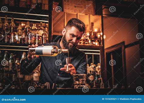 bar manager  making drinks   bar stock image image  liquor professional