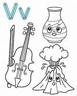 Coloring Letter Volcano Violin Vector Kindergarten Alphabet Vase Printable Book sketch template