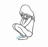 Crying Draw Knees Cry Easydrawingguides Hugging Trace Nicepng Sadness sketch template
